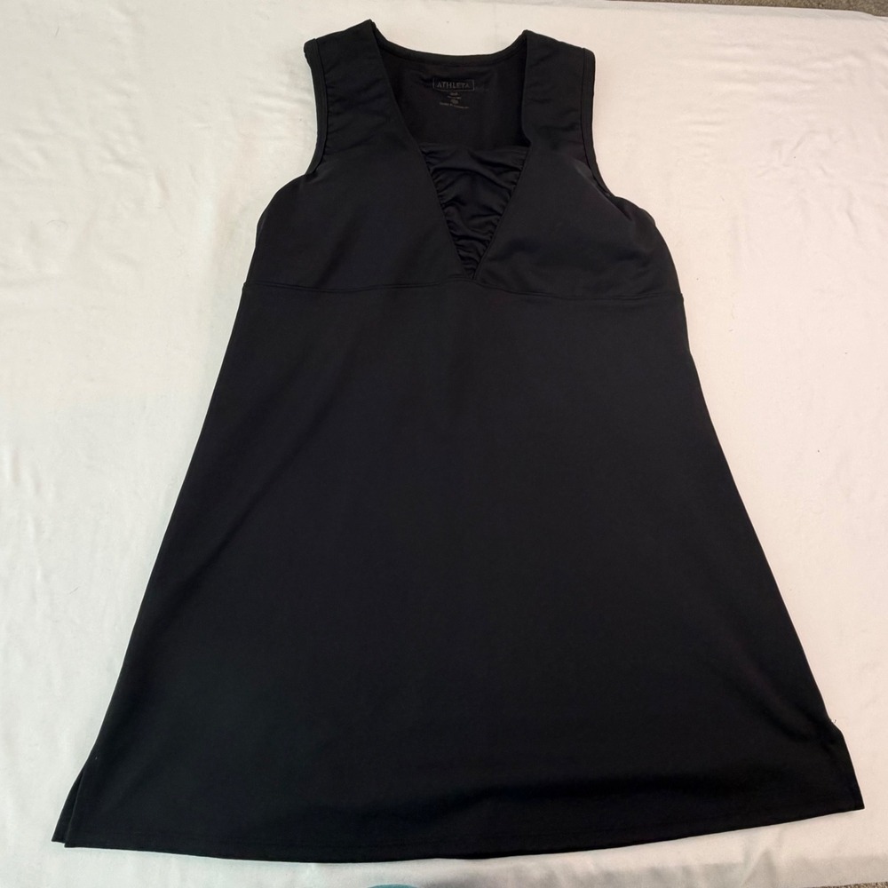 Athleta Black Ruched V-Neck Active Dress with Built-in Bra 36B Activewear
